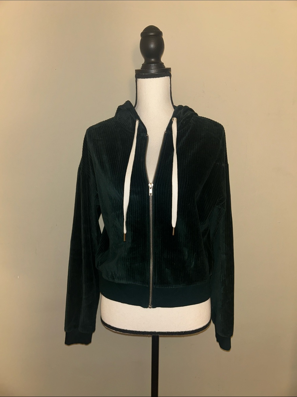 Forever 21 Dark Green Corduroy Zip Hoodie Jacket